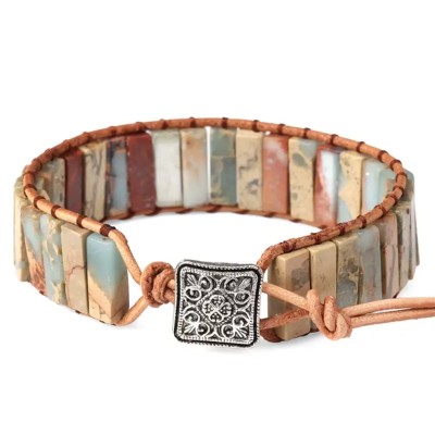 Tibetan Leather Bracelet with Shoushan Natural Stone - Artena