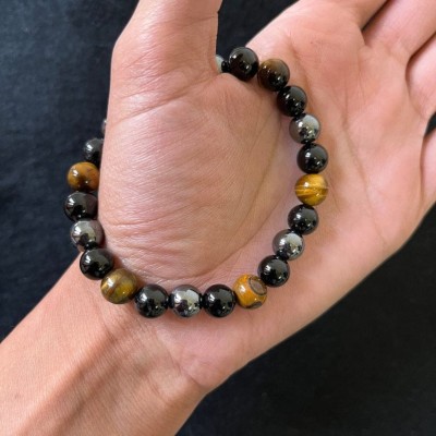 Natural Stone Bracelet: Tiger's Eye, Hematite & Black Obsidian - Artena