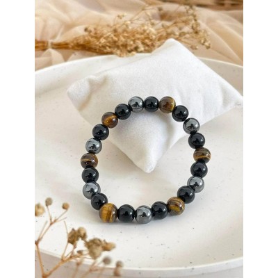 Natural Stone Bracelet: Tiger's Eye, Hematite & Black Obsidian - Artena
