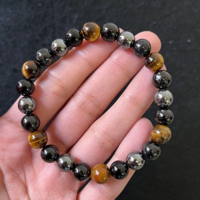 Natural Stone Bracelet: Tiger's Eye, Hematite & Black Obsidian - Artena