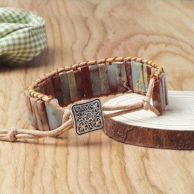 Bracelet tibétain en cuir et pierre naturelle Shoushan - Artena