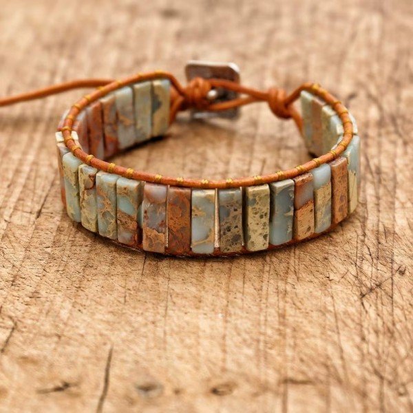 Bracelet tibétain en cuir tressé à la main avec pierre naturelle Shoushan