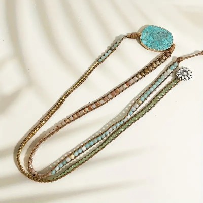 Bohemian Style Natural Stone Turquoise Wrap Bracelet - 5 Layers Wrap, Adjustable Fit