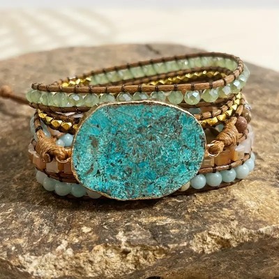 Bohemian Style Natural Stone Turquoise Wrap Bracelet - 5 Layers Wrap, Adjustable Fit