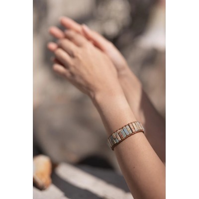 Tibetan Leather Bracelet with Shoushan Natural Stone - Artena